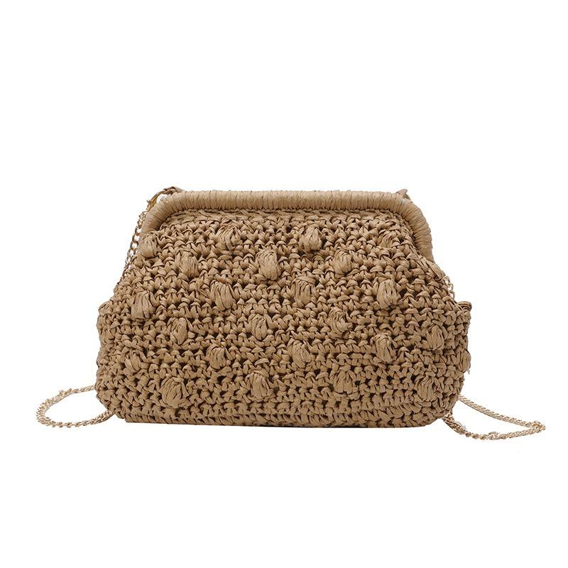 Fashion Beach Bag Shoulder Crossbody Shell Bag Simple Style Women's Versatile Clip Chain Woven Bag