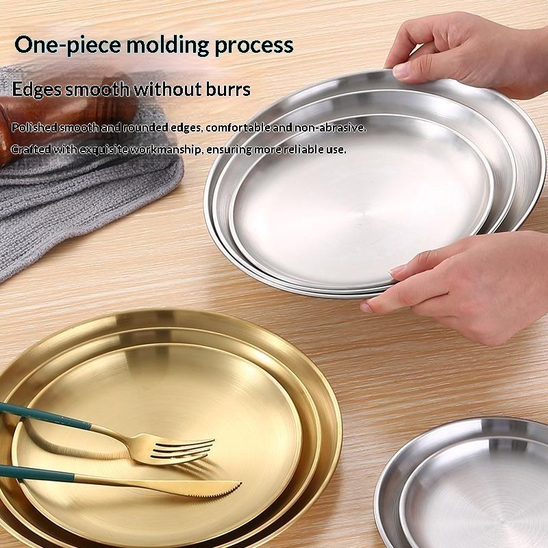 14/17/20/23Cm Round Plate Dessert Plate Fruit Dish Barbecue Plate Bone Spitting Dish 201 Stainless Steel Tray Tableware