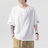 Men's Imitation Cotton Linen Style Loose Short Sleeve T-shirt Solid Shirts Casual Top Tee Shirt