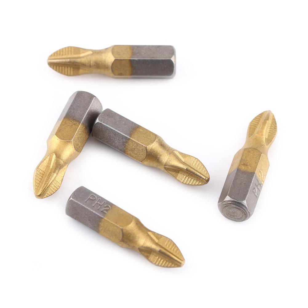 10 Pcs Titanium Coated 1 4 Hex Shank 25mm Length PH2 Antislip Magnetic S2 Screwdriver Bits Set