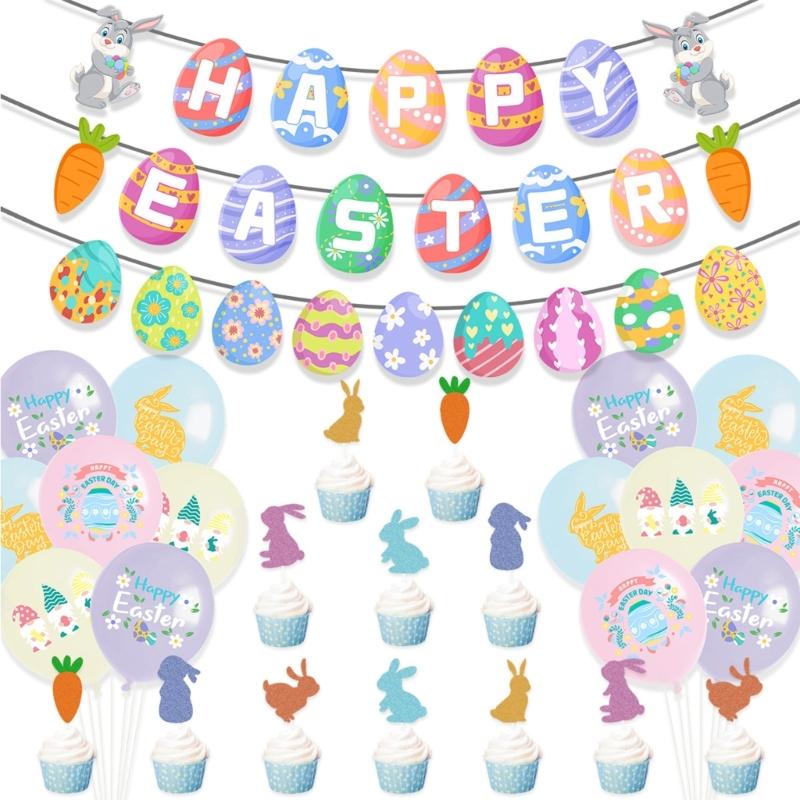 Easters Cake Decoration Cake Toppers Decorative Balloons Cake Decors Hanging Banners Suitable for Festival Occasion