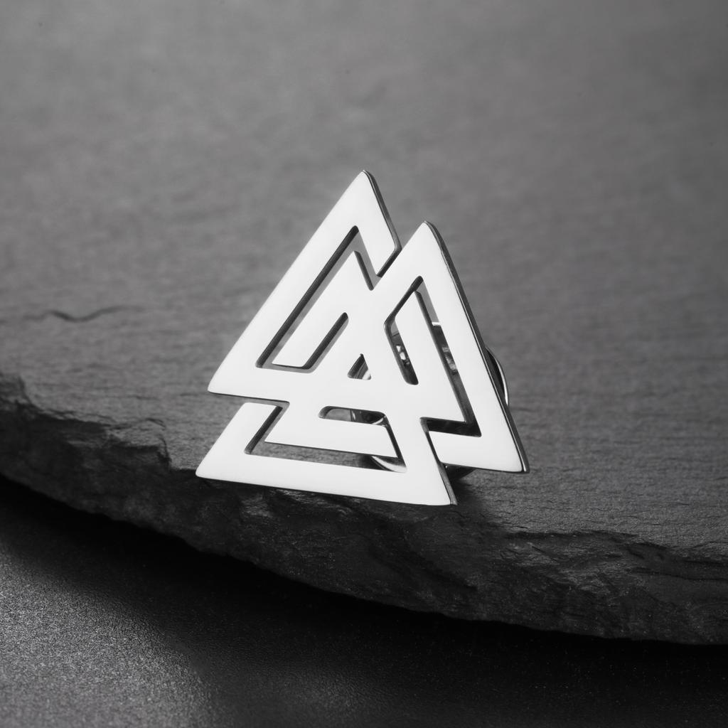 Vintage Triangles Brooch for Women Men Odin Knot Valknut Symbol Pin Stainless Steel Norse Myth Jewelry Amulet Talisman