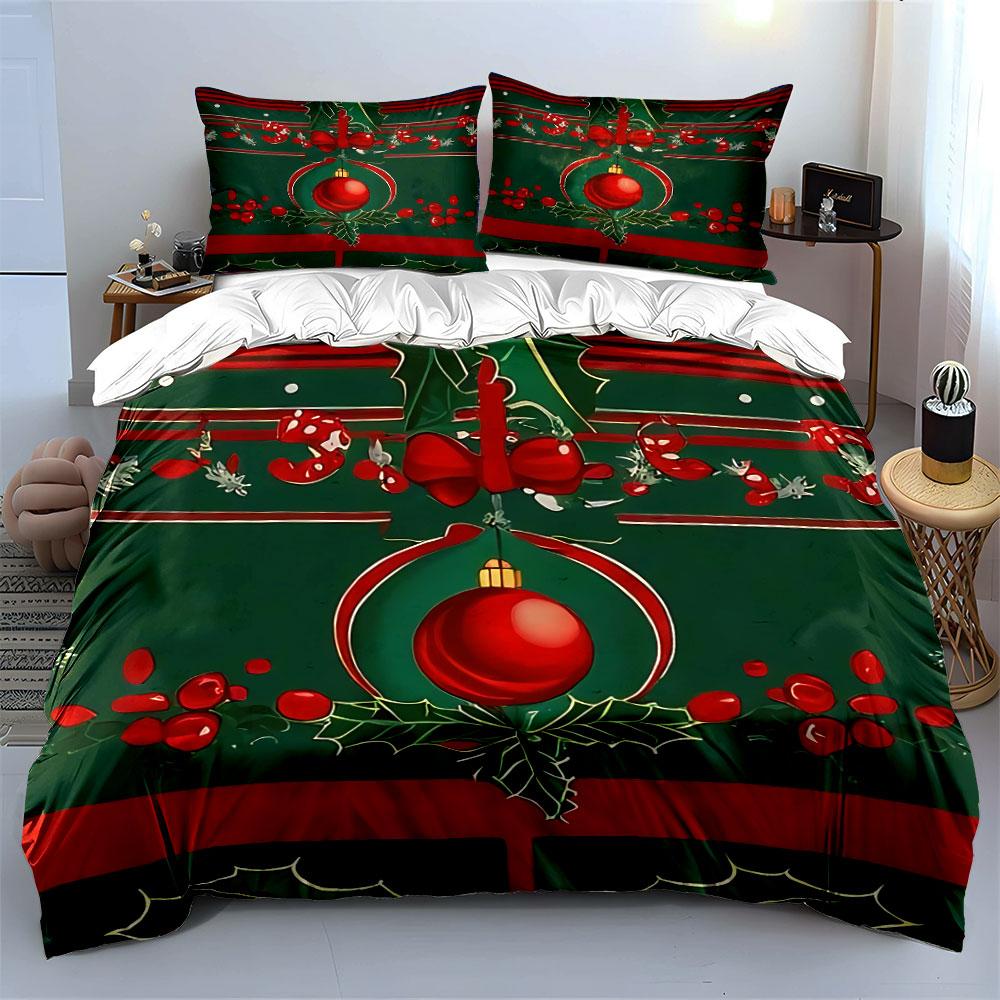 Christmas Ornament Holly Design Bedding Duvet Cover Set Duvet Cover Pillowcases (1*Duvet Cover 2*Pillowcases, Without Duvet Insert)