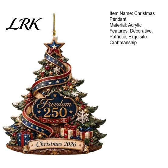 USA 250th Anniversary Commemorative Gifts Christmas Tree Pendant, Acrylic Memorial Hanging Ornament for American Patriotic Retro Flag Pendants