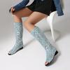 European and American Spring and Summer New  Boots Denim Sequined Thick Heel Fish Mouth High Boots Cool Boots