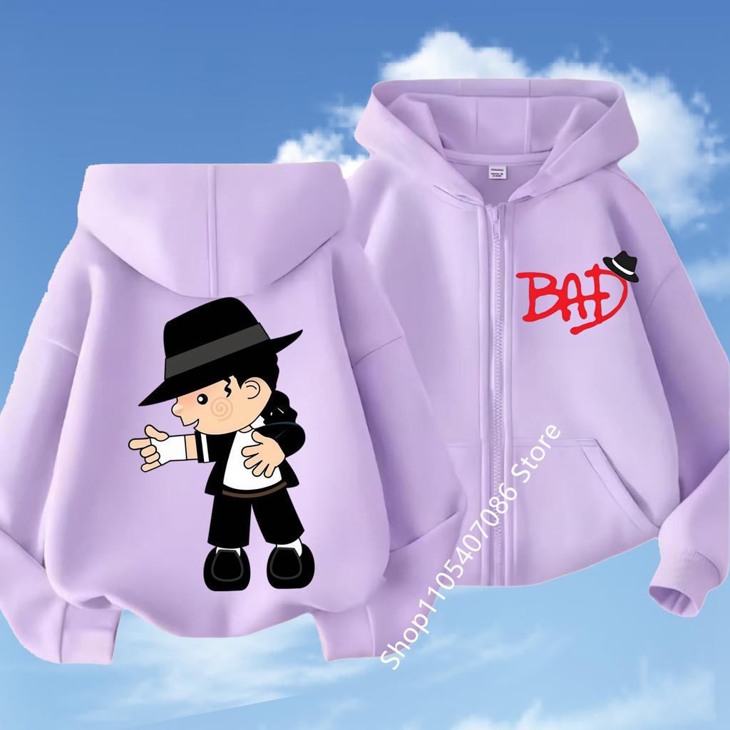 Felpa con cappuccio e zip per bambini, cardigan, top rosa per bambina e nero per bambino, felpa con cappuccio per bambini dai 3 ai 12 anni, autunno, cappotto stile Michael Jackson con zip