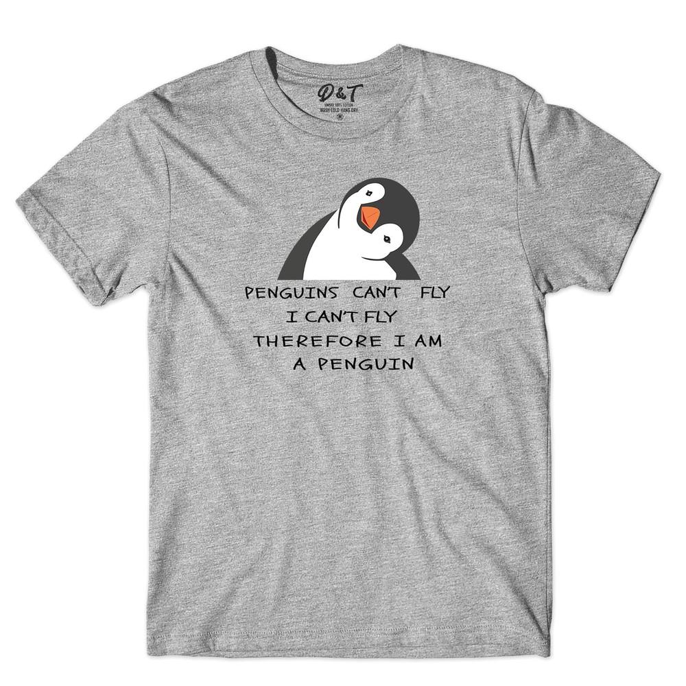 I Cant Fly Therefore I Am A Penguin Unisexs T Shirt Funny Lettering Saying Tee Top