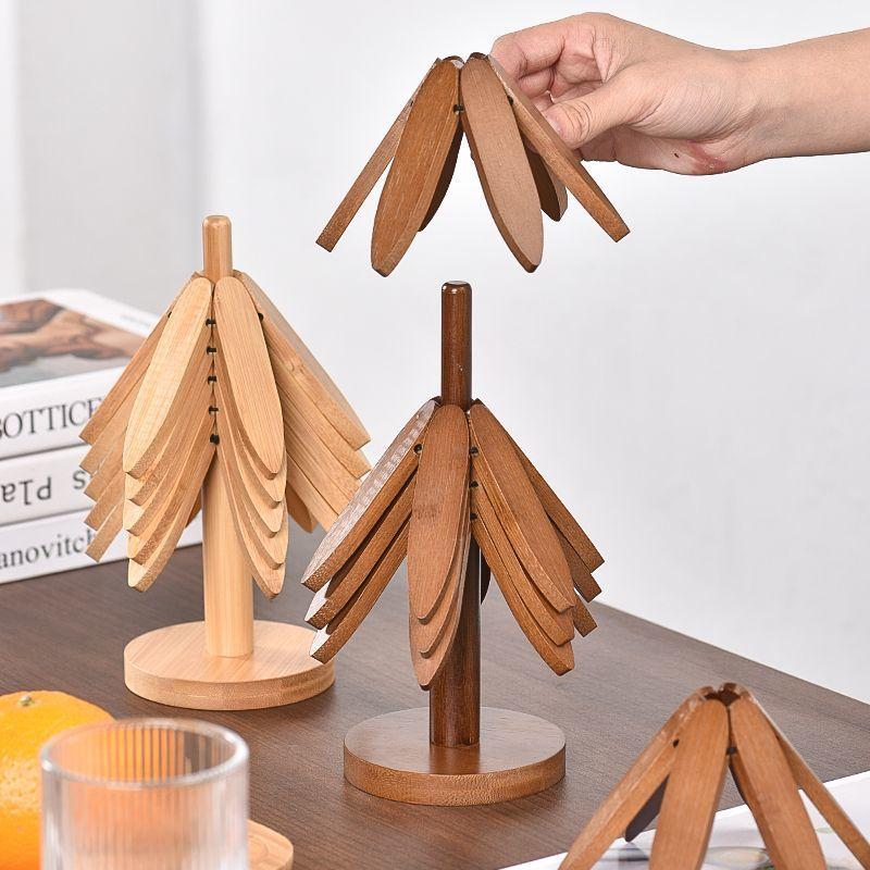 Bamboo Creative Walnut Colored Tree Insulation Mat Christmas Tree Insulation Table Mat, Home Cup Mat Clay Pot Mat New Year
