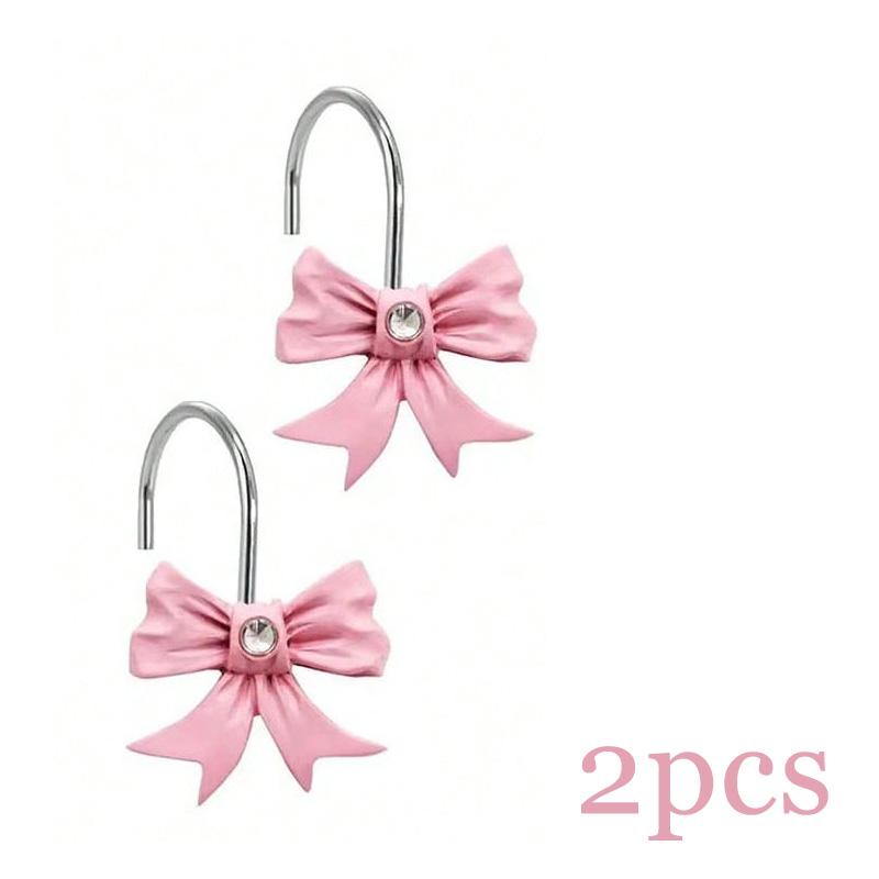 

12 шт. День святого Валентина Резина Розовый дизайн с бантом Устойчивые к ржавчине металлические крючки для шторки для душа, Декоративные аксессуары для ванной комнаты и дома