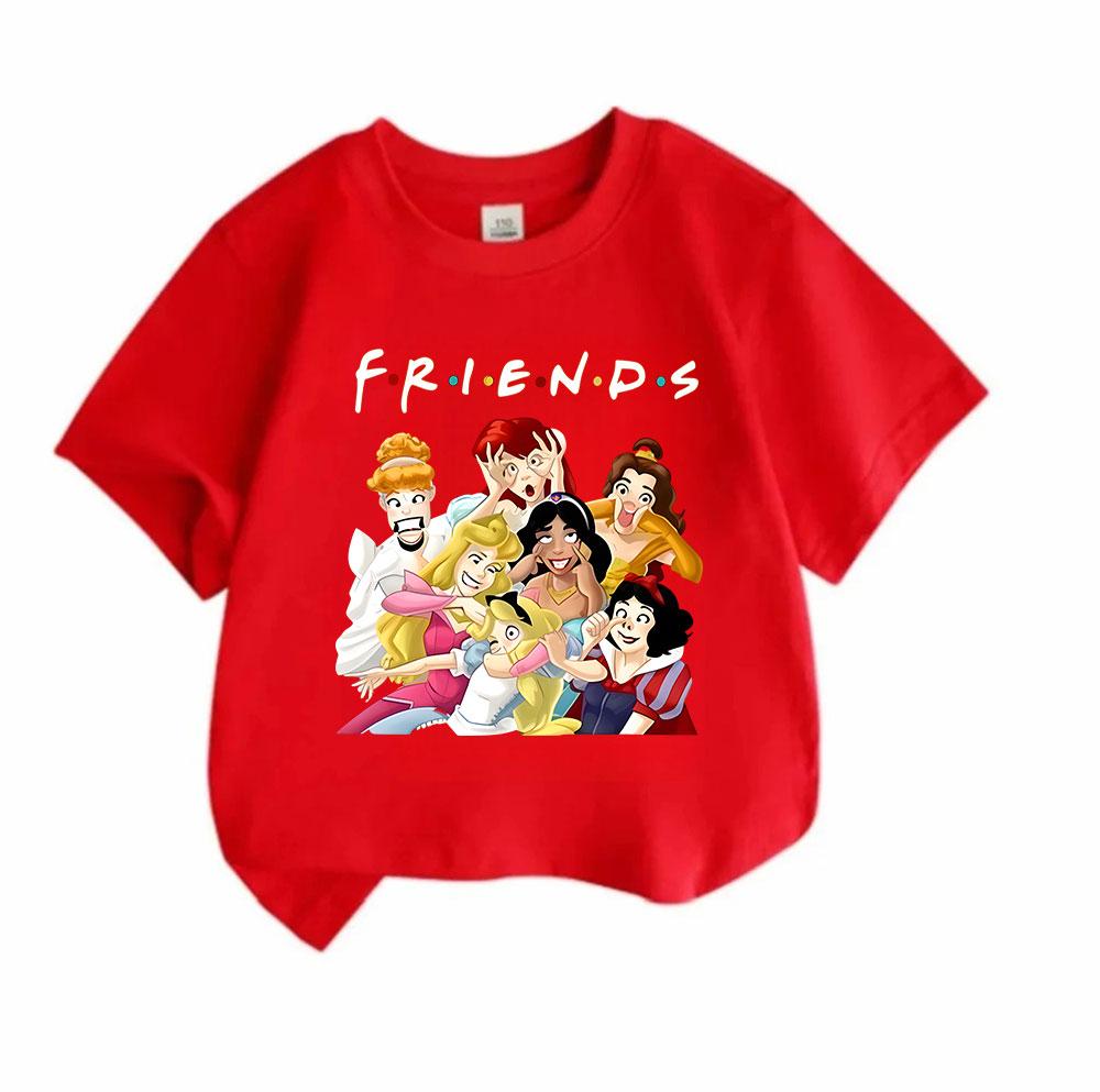 Kids Boys Girls 100% Cotton Crew Neck Short Sleeve T-Shirt, Funny Cartoon Princess FRIENDS Group Print Casual Soft Breathable Summer Tee Tops for Chil