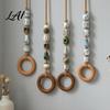 Versatile Towel Rack for Entryway Beaded Hanger with Wooden Ring Farmhouse Rustic Hand Holder Vintage Wall Mounted Storage Decorative Loop Bathroom