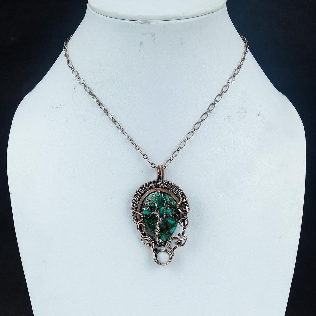 Copper Malachite Jewelry, 999 Copper Wire Wrapped Pendant Handmade Gemstone Jewelry, Gifts For Wife Brand New Pendant