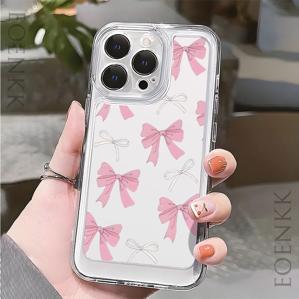 Cute Pink Bow Phone Case For iPhone 15 Case iPhone 11 13 12 14 Pro 15 16 Pro Max XR XS X 7 8 Plus Shockproof Soft Bowknot Cover