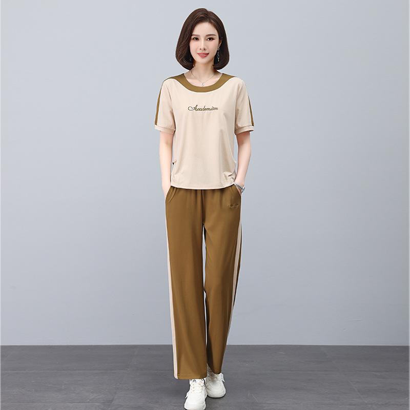 

2025 Женский летний модный спортивный костюм с коротким рукавом - Повседневный комплект из двух предметов L зеленые хаки