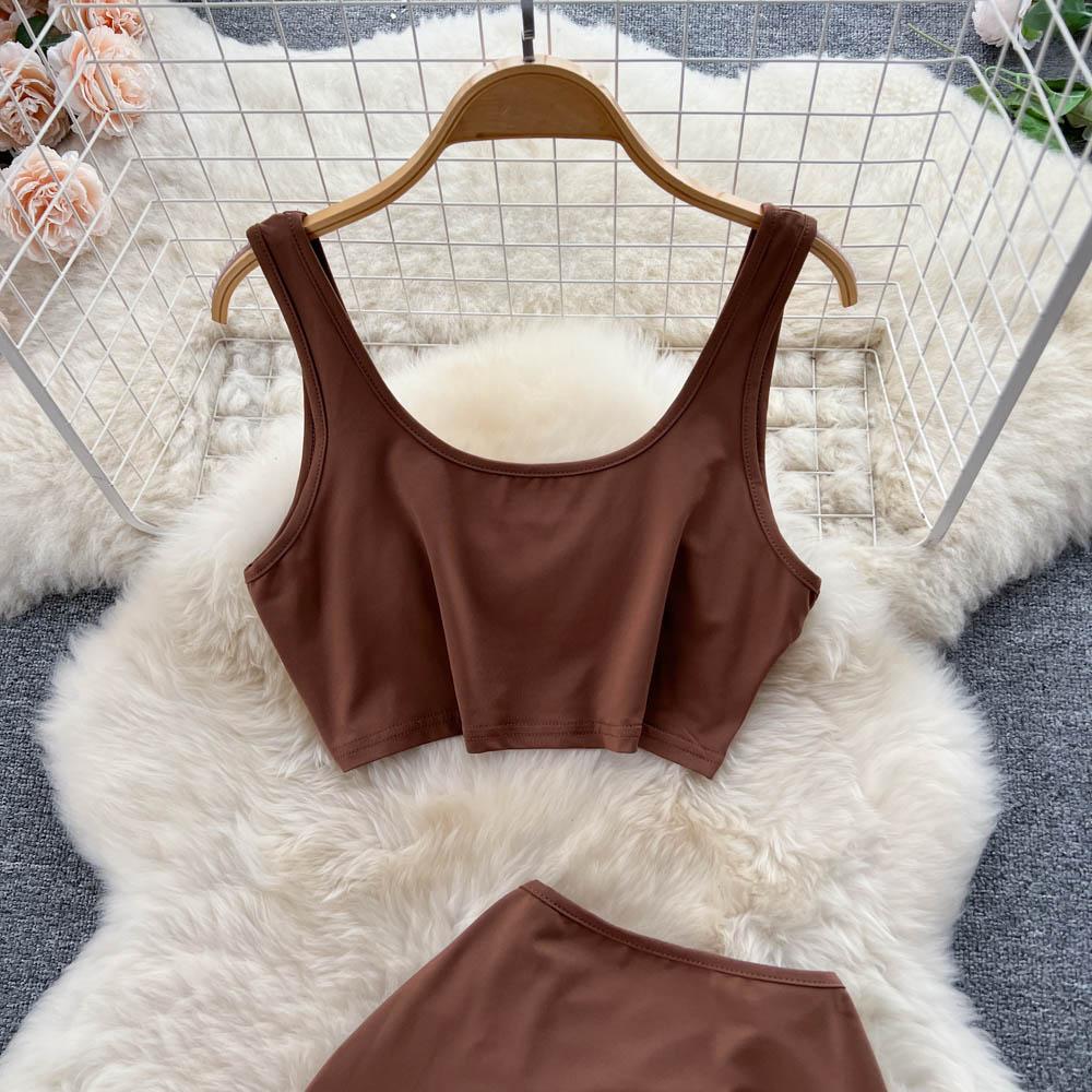 Two-Piece Suit Women's Summer Small Camisole High Waist Drawstring Slit Bag Hip Skirt