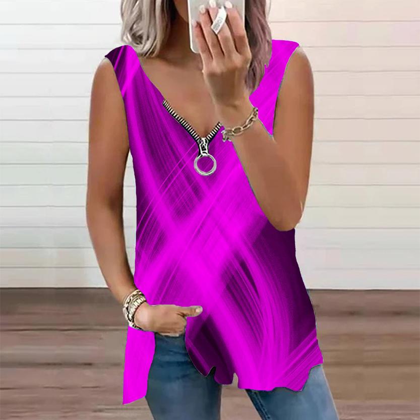 

Женский топ, летний новый модный цветной повседневный топ с крестообразным принтом, топ без рукавов на молнии с v-образным вырезом, майка на бретелях XL