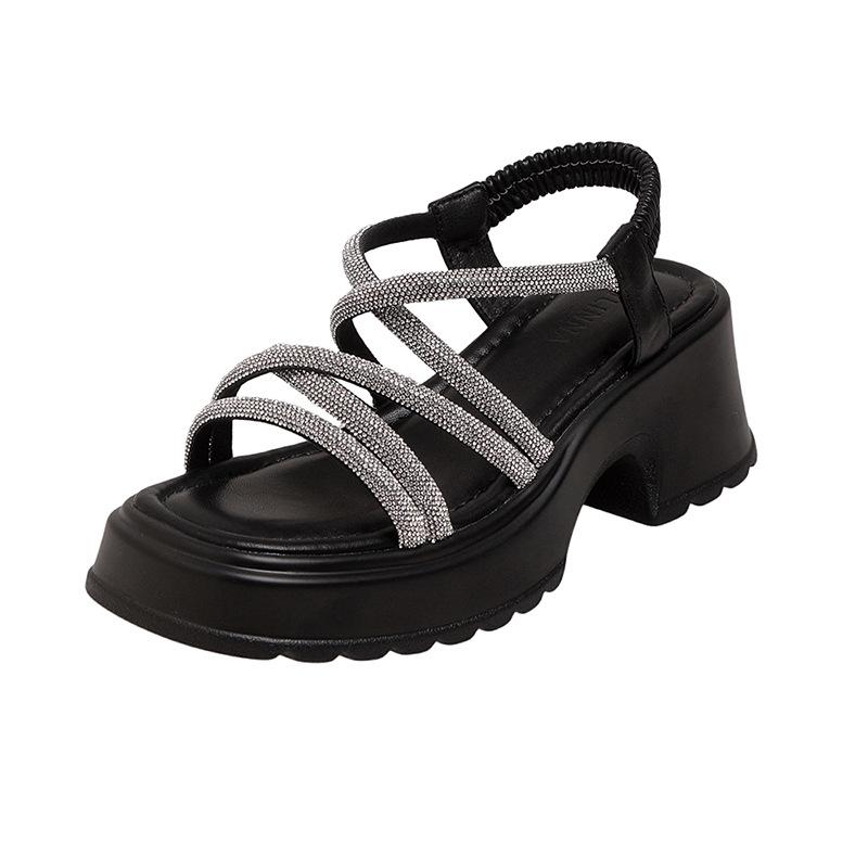 

Сандалии Water Diamond с толстой подошвой, женские летние новые эластичные универсальные туфли на высоком каблуке для женщин Sandalias De Mujer Sandal 33 чёрный