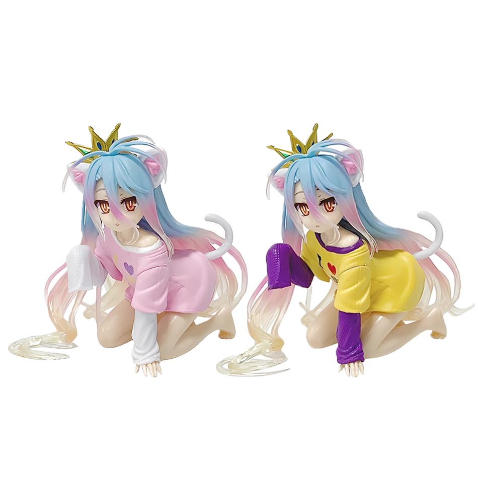10cm NO GAME NO LIFE Game Life Sister Uniform Cat Ear Sleeve Coat White Crown Handmade PVC Model Trendy Play Ornament
