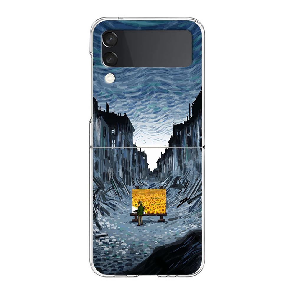 Art Van Gogh Starry Clear Phone Case For Samsung Galaxy Z Flip 4 Case Thin High Hard PC Shell on For Galaxy Z Flip 3 5G Cover