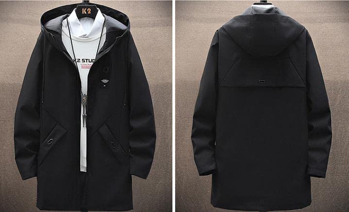 Palton lung, elegant, de stradă, frumos, răcoros, pentru exterior, cald, cu fermoar, rezistent la vânt, negru [Aspersio], palton, cu glugă, îmbrăcăminte de exterior,