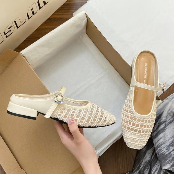 Fashion Female Shoes Ladies' Slippers Loafers Square Heel Cover Toe 2025 Block Soft Slides Female Shoes Womens Slippers Outdoor Loafers