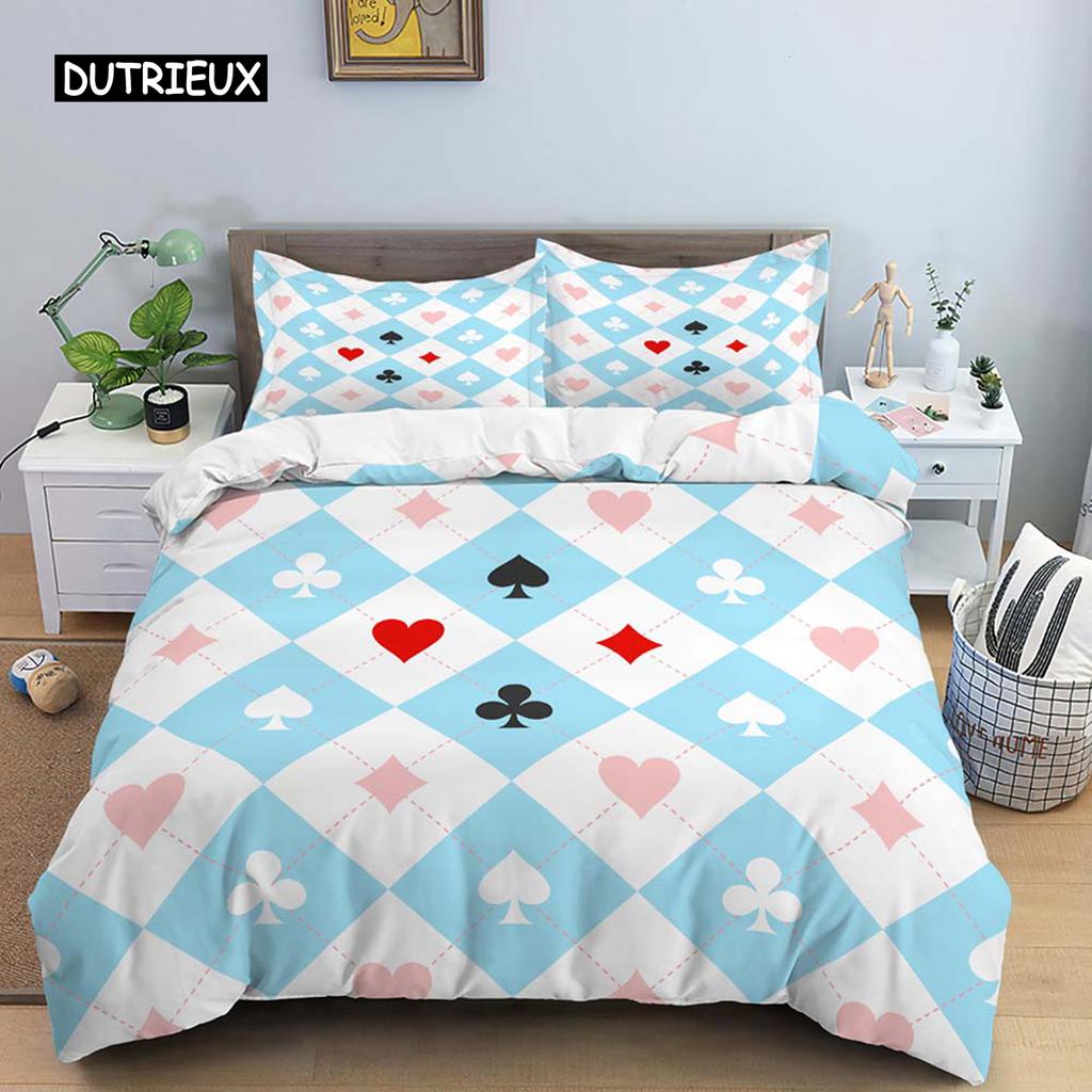 Poker King Queen Duvet Cover Modern Card Game Bedding Set Gamer Playing Comforter Cover Gambling Athletics Polyester Quilt Cover