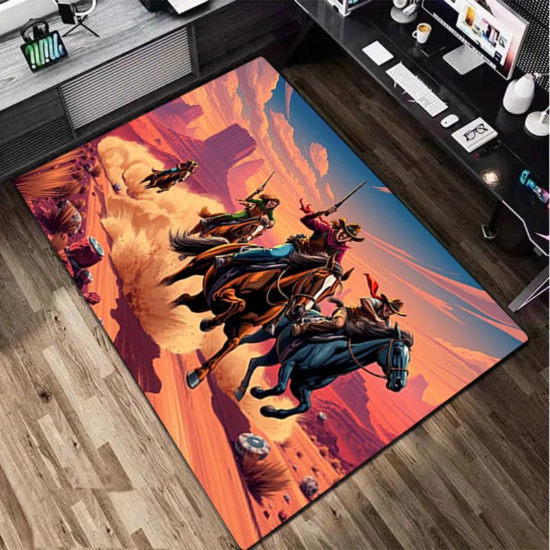 1Pc Cowboy Print Rug - home decoration Carpet For Living Room Bedroom Flooring Computer Chair Area Rug