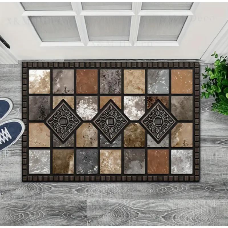 "welcome" Stone Patterned Welcome Door Mat with ADesign for Farmhouse Decoration and Home Entrance The Front Door Welcome Mat