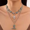 Jewelry Retro Imitation Turquoise Cow Head Collarbone Chain Beaded Necklace Set Ethnic Style Cactus Necklace Decoration