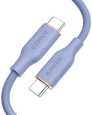 ANKER PowerLine III Flow USB PD Silicone Compatible with iPhone iPad MacBook Lavender USB-C & USB-C Cable, Tangle-Free Cable, Compatible, Material,