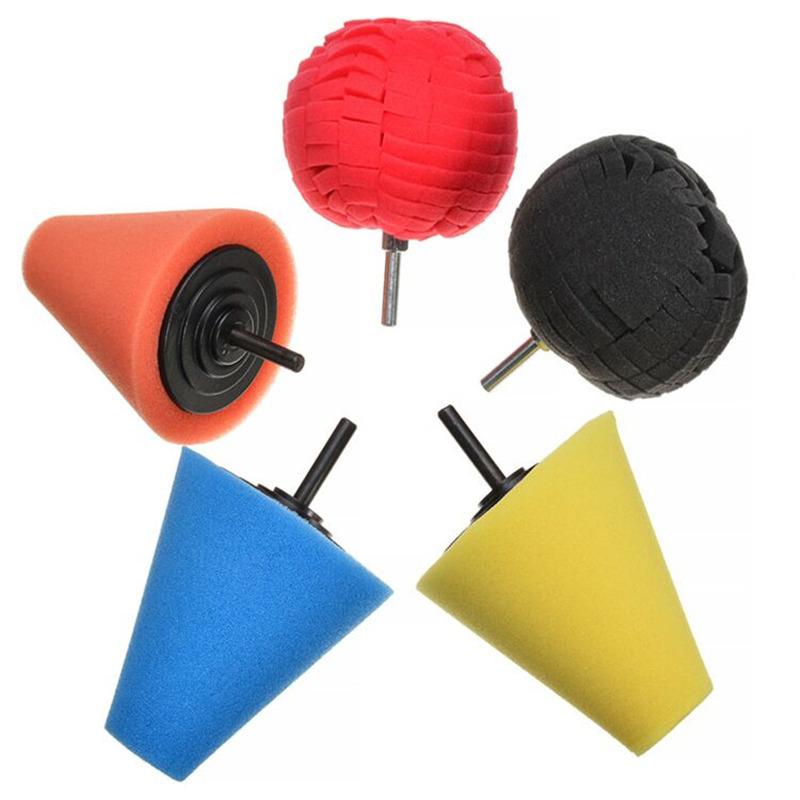 5PCS Sponge Polishing Pads Cone Ball Shape Car Detailing Buffing Wheel Drill Polisher Foam Pad Set