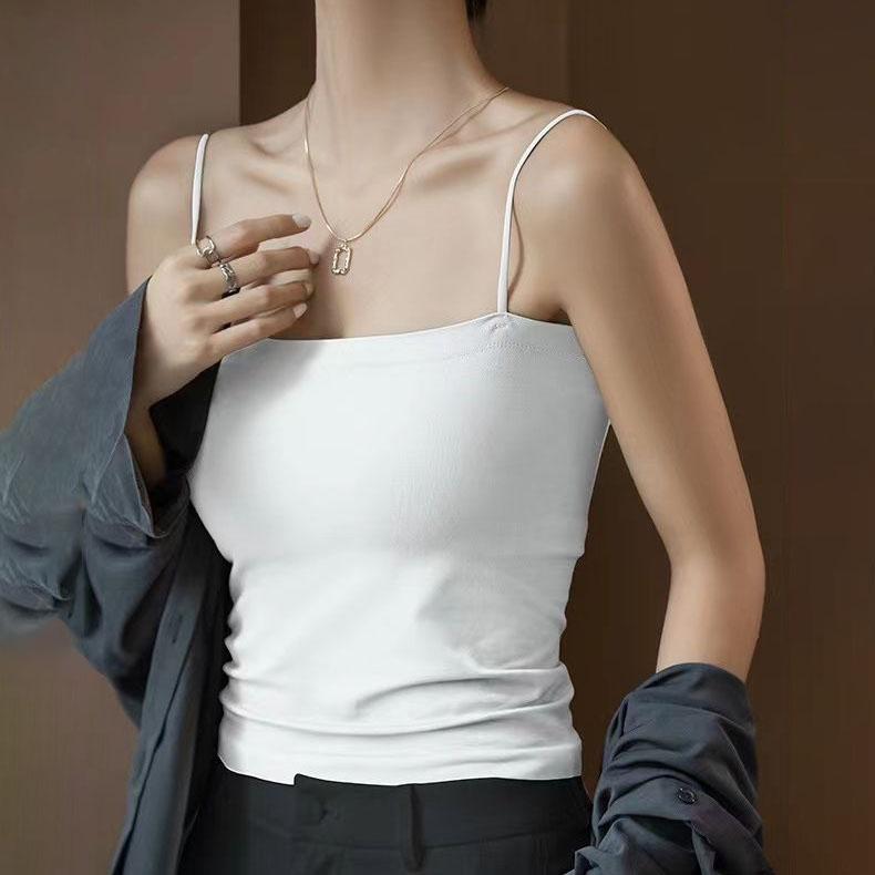 Strap with Chest Pad Vest Suspender with Thin Shoulder Strap Bra Underwear Sleeveless Top Female Slim Solid Color Tank Top