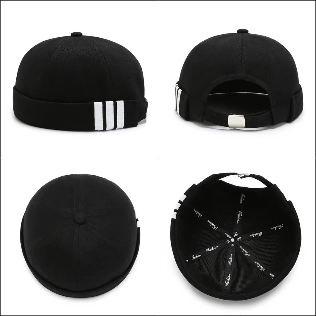 Weuiean Roll Watch Retro Men's Cap, Cotton, No-Brim, Cap, Style, Round, Adjustable, Unisex, SG-76 (Black)