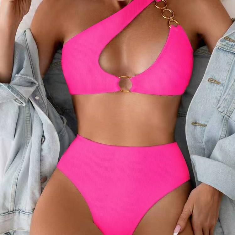 2025 Cross-Border Women's One-Shoulder Cutout Bikini - Sexy Two-Piece Beach Swimwear