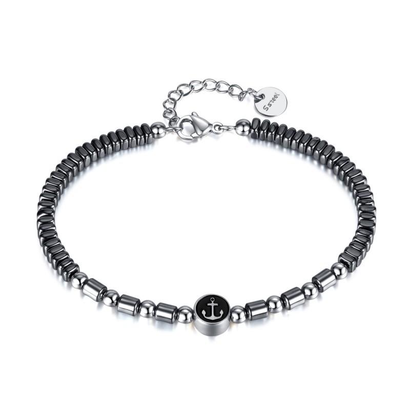 

European American Retro New Black Stone Bracelet Cross-border Personalized Stainless Steel Boat Anchor Men s