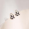 Black & White Checkered Earrings with Retro Bow and Geometric Design