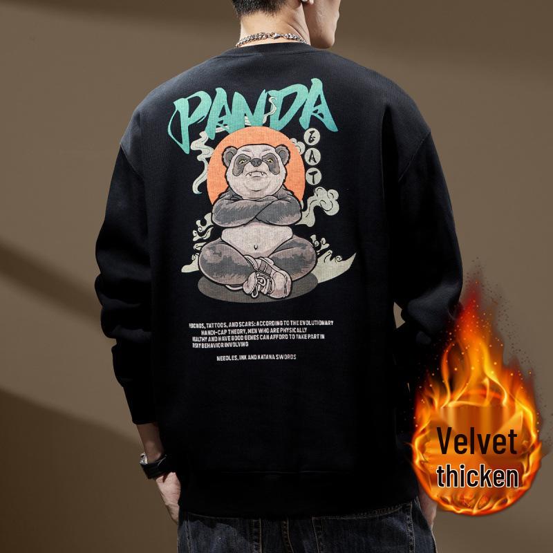 Sudadera de Otoño para Hombre con Estampado de Panda, Cuello Redondo, Corte Ajustado - Top de Marca de Moda