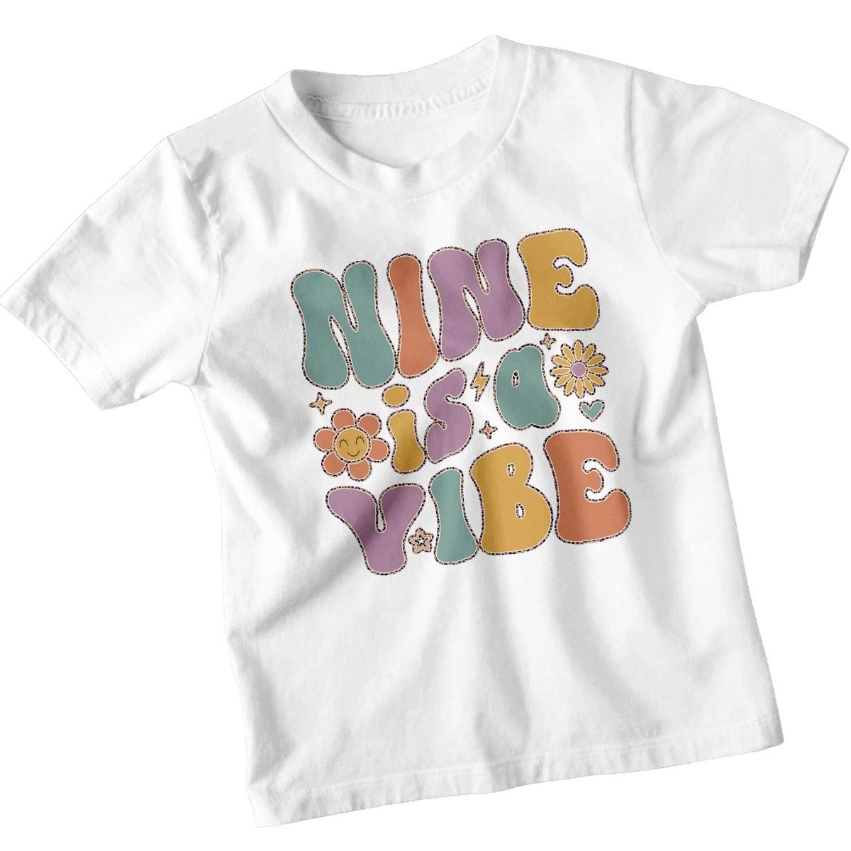 Nine Is A Vibe Ninth Birthday Kids T-Shirt Groovy Boys Girls Party Gift 3XL