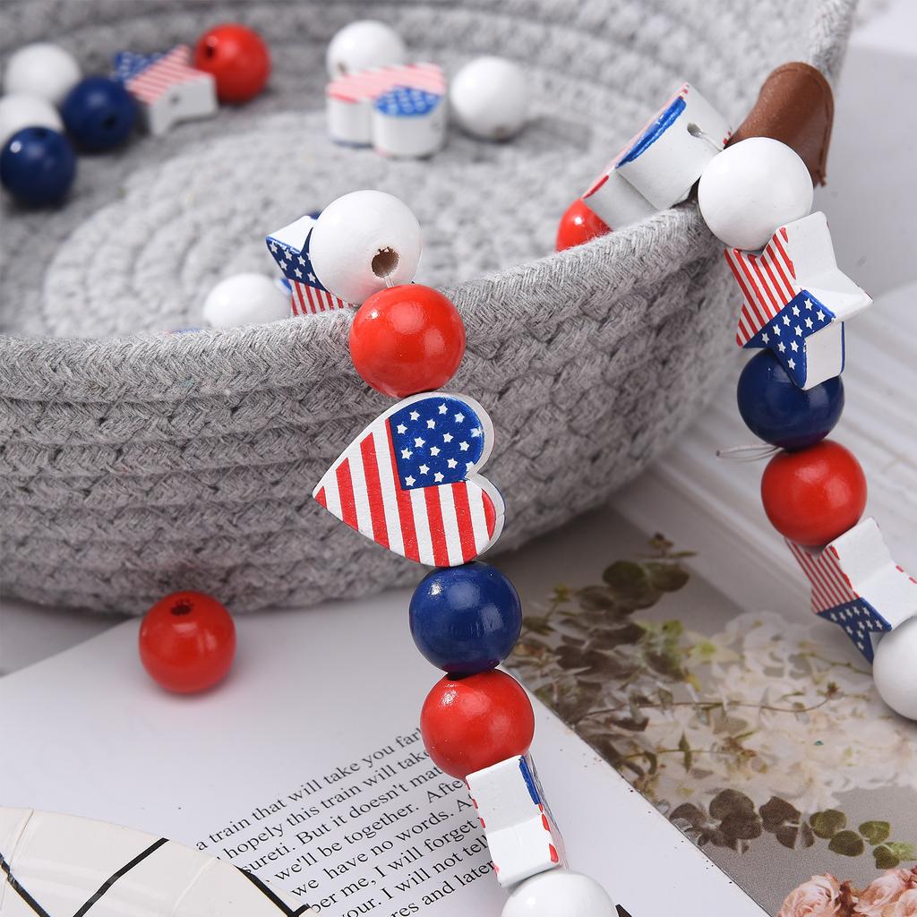 20pcs Star Heart Beads DIY Necklace Bracelet Accessories Red White Blue Wood Beads Tassel Craft Supplies