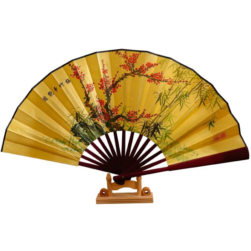 Gift Advertising Fan Chinese Ancient Style 10-Inch Men's Folding Fan Scenic Spot Raw Silk Male Fan Fan Engraved Logo
