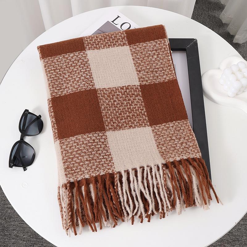 Women's Faux Cashmere Plaid Scarf - Korean Style, Thick & Warm Autumn/Winter Shawl