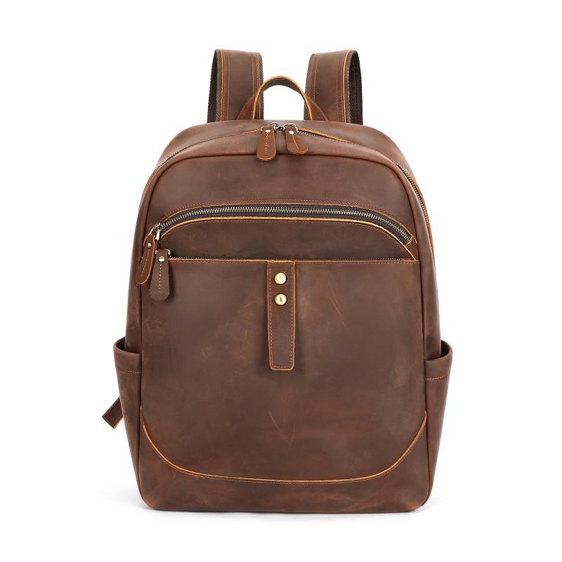 Crazy Horse Leather Fashion Men s Backpack Retro Simple 15 Inch Business Computer Bag Genuine 31cmx15cmx41cm коричневый