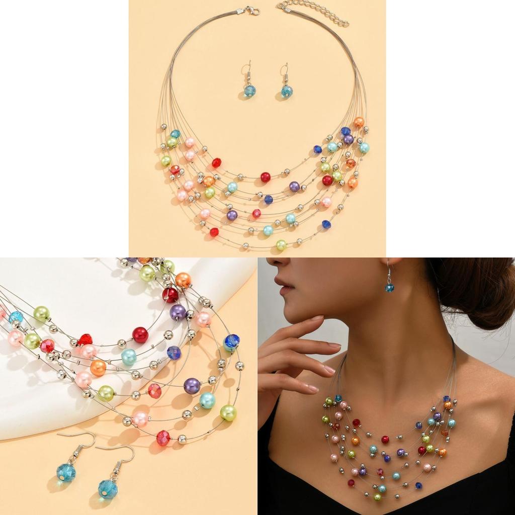 Style Multi Layer Pearl Crystal Necklace Set For Women Summer