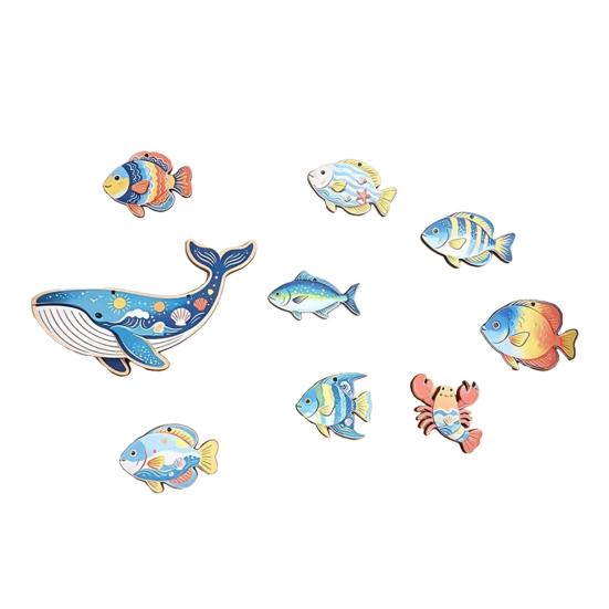 9 Pcs Summer Wood Nautical Beach Wall Decor Coastal Fish