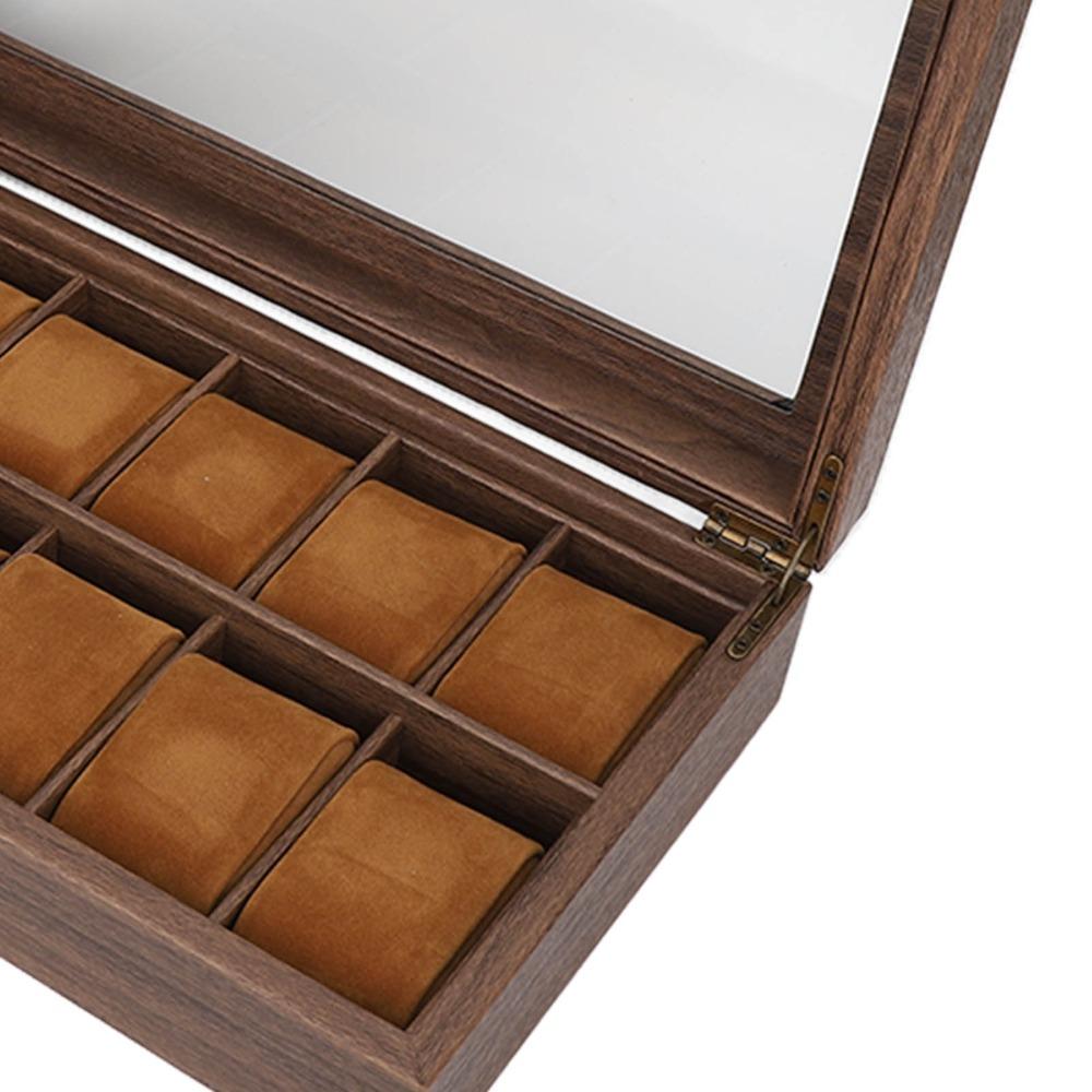 Space-saving Walnut Wood Watch Box 12 Slots Transparent Storage Box Dustproof Organizer Daily Organize