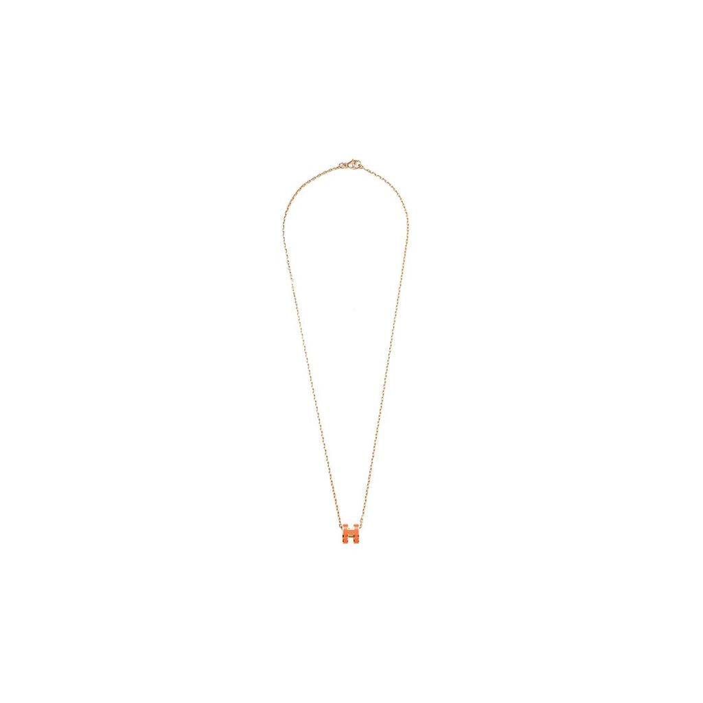 Hermes Mini Pop H Classic Fashion Pendant Necklace Women Necklace Orange Gold H147992F-02