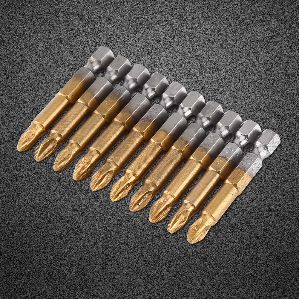 10pcs PH2 Cross Head Screwdriver Bits Set Anti Skid 14 Inch Hex Shank 50mm