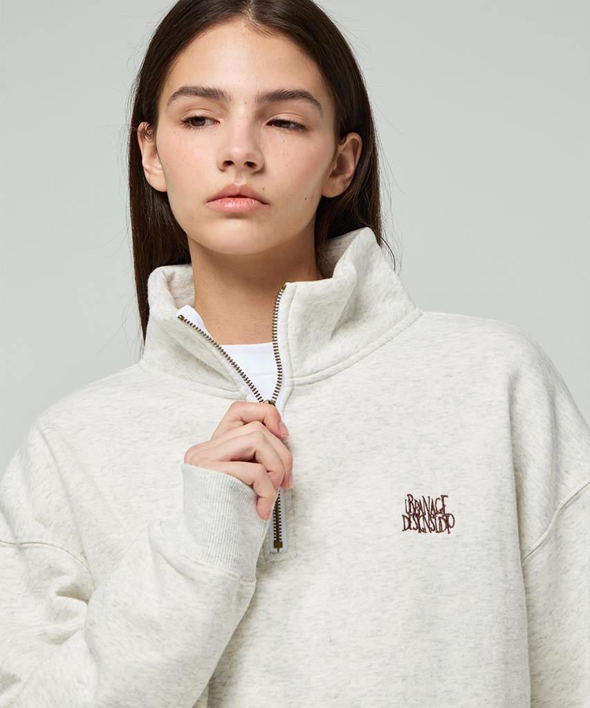 URBANAGE Wild Logo Oversized Half-Zip_Oatmeal