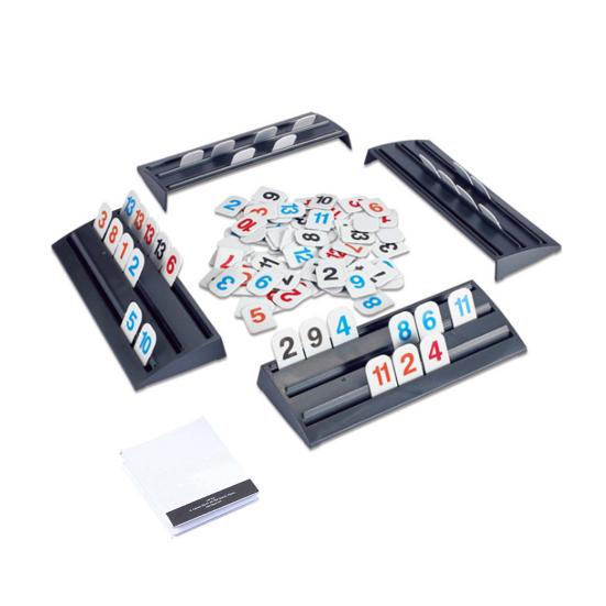 Rummy Cube Hra se 4 stojánky/tácky Děti Dospělí Klasická Rummy Hra s kameny Vzdělávací Multiplayer Mahjong Desková Bodovací Hra