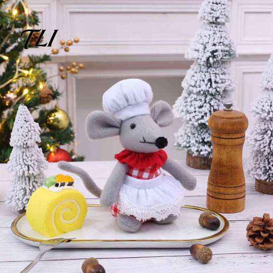 Zacht Knuffel Cadeau Kerst Knuffel Muis Pop, Knuffeldier Speelgoed met Kerstmuts, Pop Schattig Ornament voor Feestelijk Huis Tafelblad Plank Decoratie Kerstboom